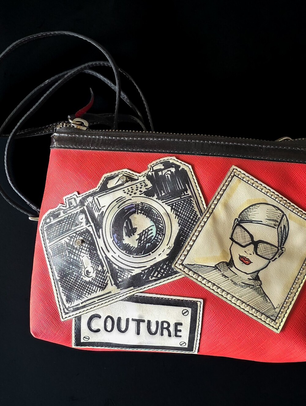 Brighton Red Crossbody Bag with Couture Patch Graphics  (Used)